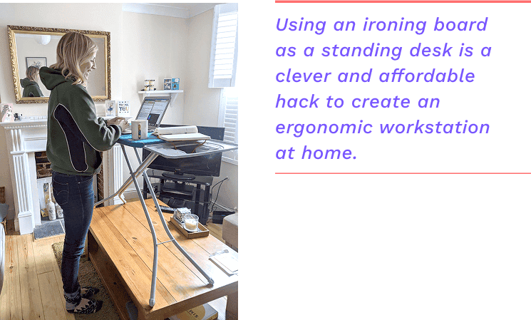 Home office standing setup with improvised desk support