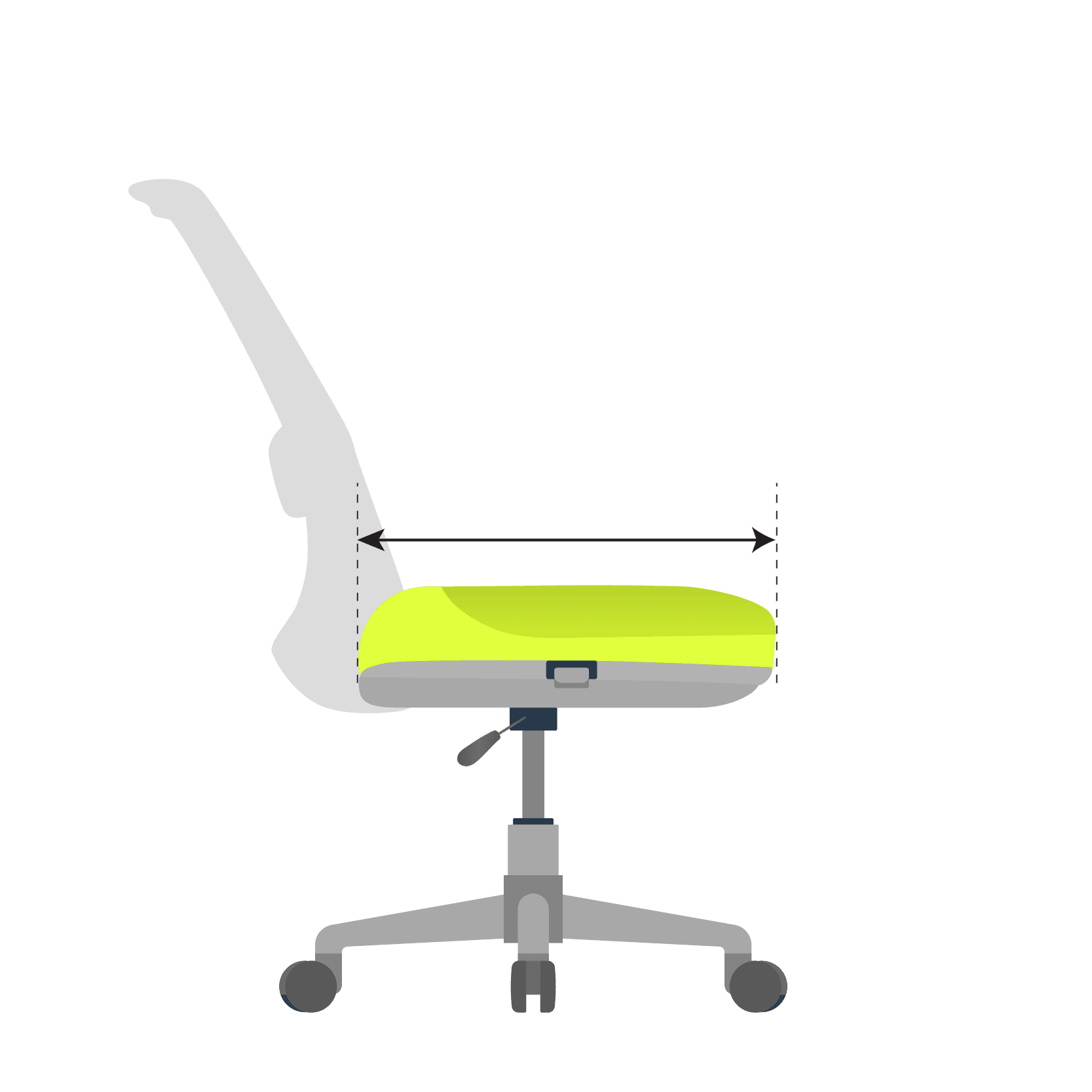 Work chair seat depth and width diagram