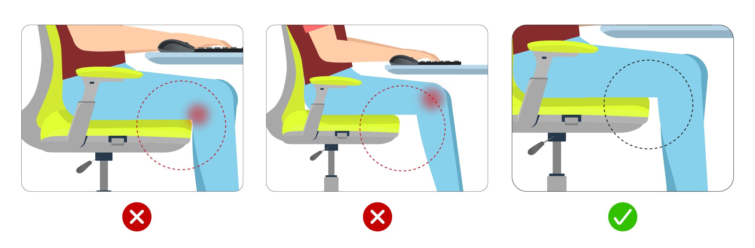 Seat pan depth and knee clearance diagram
